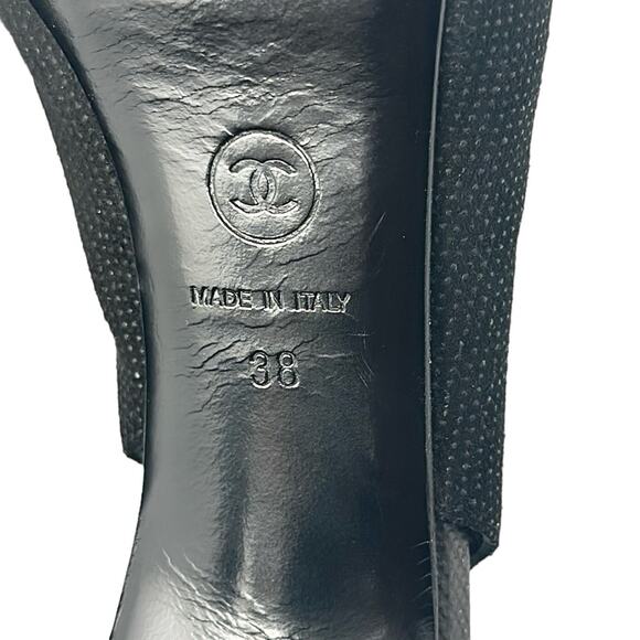 Chanel Tweed Slingback Cap Toe CC Logo Pumps Black Size 38 - Picture 11 of 12